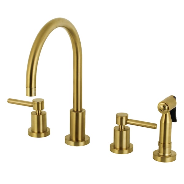 KS8727DLBS Concord 8" Widespread Kitchen Faucet W/ Brass Sprayer, Brass
